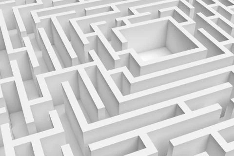 3D rendering of the white square maze consruction approximated Stock Illustration