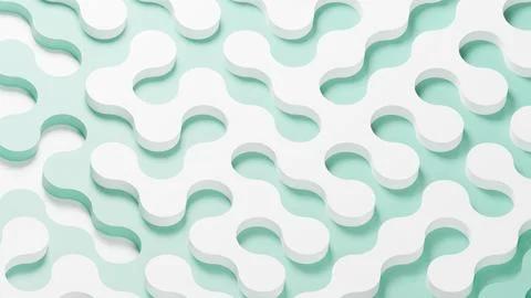 3D rendering of white surface of turquoise elements. Geometric curved cell .. Stock Illustration