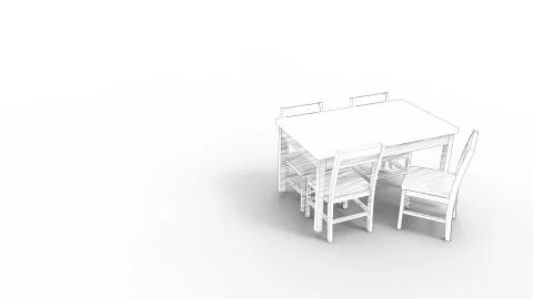 3d rendering of a white table and chairs isolated in white studio background Stock Illustration