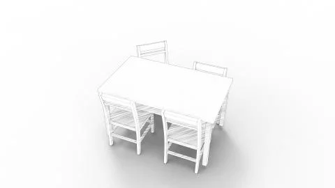 3d rendering of a white table and chairs isolated in white studio background Illustrazione stock