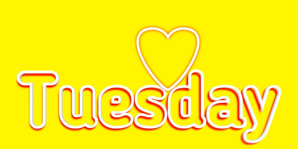 3d rendering white Tuesday text isolated on yellow Stock-Illustration