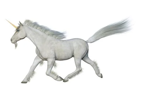 3D Rendering White Unicorn on White Stock Illustration