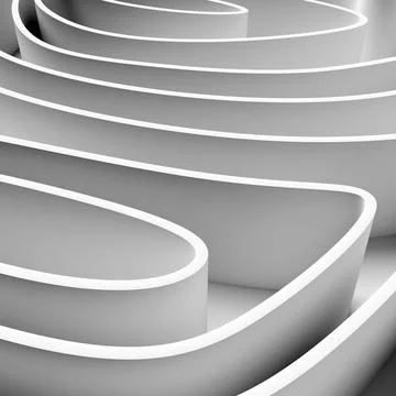3D rendering. white volumetric maze. Geometric pattern. Abstract illusory end Stock Illustration