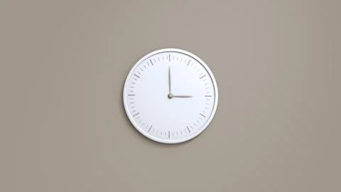 3d rendering of a white wall clock on a gray background. Illustrazione stock