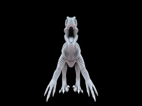 3d rendering of a white wired dino isoalted on black Stock Illustration