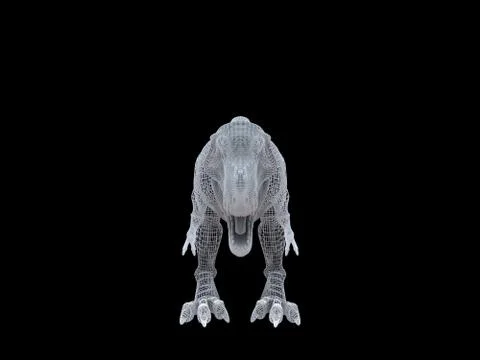 3d rendering of a white wired dino isoalted on black Stock Illustration