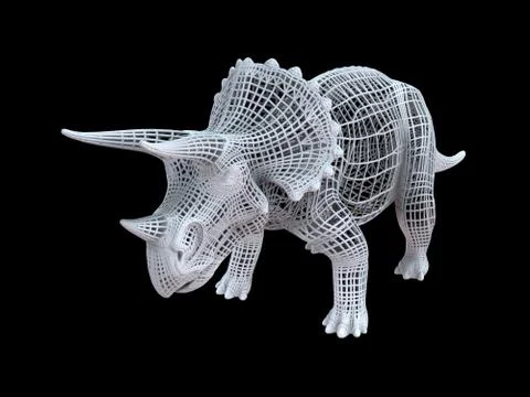 3d rendering of a white wired dino isoalted on black Stock Illustration