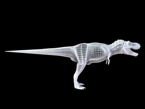 3d rendering of a white wired dino isoalted on black Stock Illustration