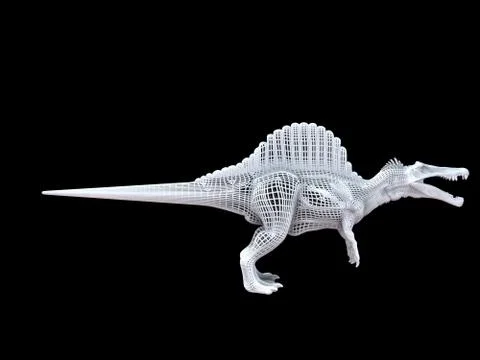 3d rendering of a white wired dino isoalted on black Stock Illustration