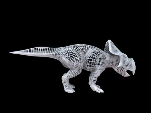 3d rendering of a white wired dino isoalted on black Stock Illustration