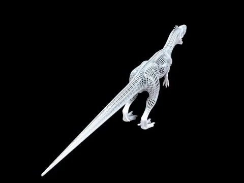 3d rendering of a white wired dino isoalted on black Stock Illustration