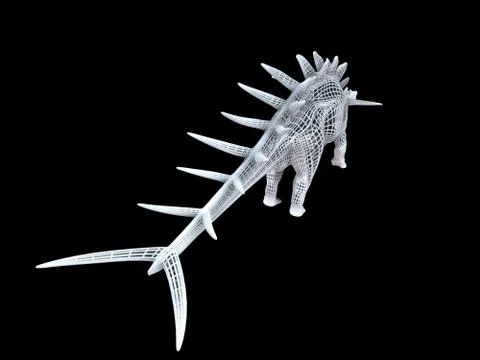 3d rendering of a white wired dino isoalted on black Stock Illustration