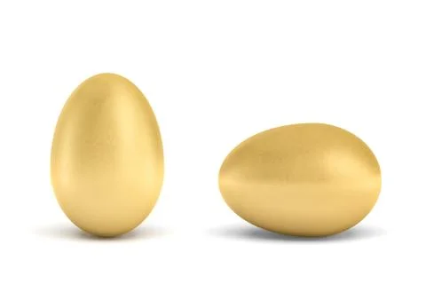 3d rendering of a whole golden egg with metallic reflection on white background. 스톡 일러스트