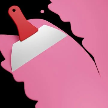 3D rendering of wide construction spatula aligns layer of pink putty. Surfa.. Stock Illustration