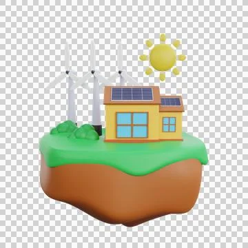 3d rendering of a wind turbine and solar panels ecology concept Illustrazione stock
