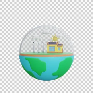 3d rendering of a wind turbine and solar panels ecology concept Stock Illustration