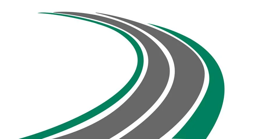 3D rendering of a winding paved road icon with green grassy roadside Stock Illustration