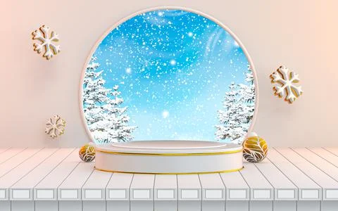 3d rendering winter podium stage for your product or cosmetics. Stock Illustration