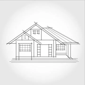 3d rendering wire-frame of house. white background. Stock Illustration
