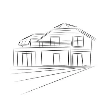 3d rendering wire-frame of house. white background. Illustrazione stock