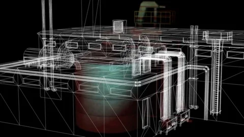 3d rendering - wire frame model of industrial buildings. Vídeos de archivo 76923779