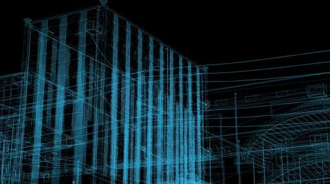 3d rendering - wire frame model of industrial buildings Stock Illustration