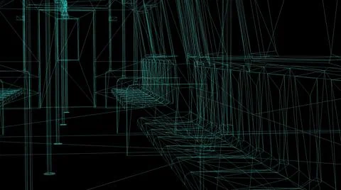 3d rendering - wire frame model of industrial buildings. Stock Illustration