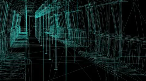 3d rendering - wire frame model of industrial buildings. Stock Illustration