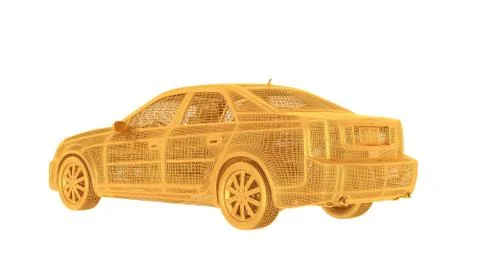 3d rendering of a wired object in yellow on white Stock Illustration