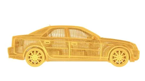 3d rendering of a wired object in yellow on white Illustrazione stock