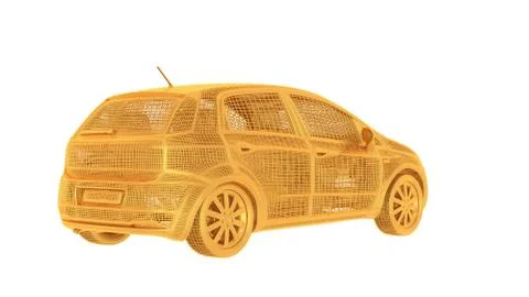 3d rendering of a wired object in yellow on white Stock Illustration