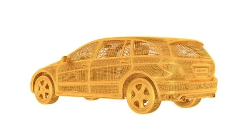 3d rendering of a wired object in yellow on white Illustrazione stock