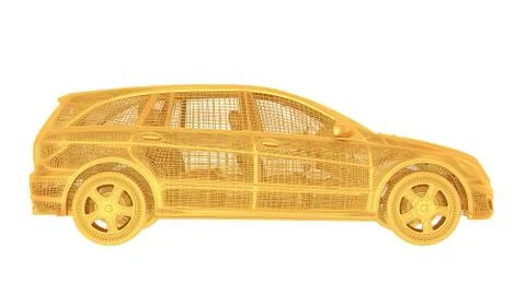 3d rendering of a wired object in yellow on white Stock Illustration