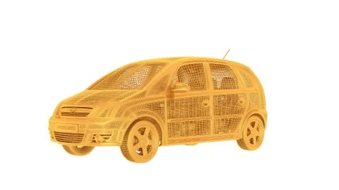 3d rendering of a wired object in yellow on white Stock Illustration