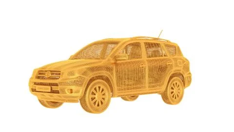 3d rendering of a wired object in yellow on white Stock Illustration