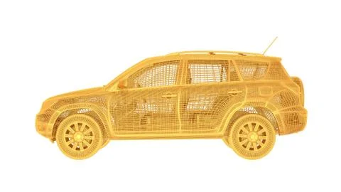 3d rendering of a wired object in yellow on white Stock Illustration