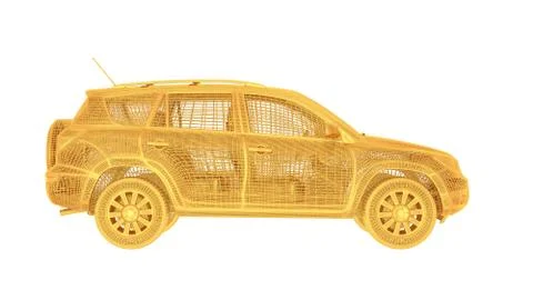 3d rendering of a wired object in yellow on white Stock Illustration