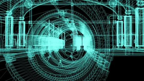 3d rendering - wireframe model of industrial buildings . Vídeos de archivo 80751022