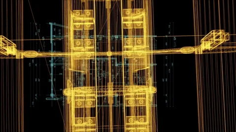 3d rendering - wireframe model of industrial buildings and blueprint. Stock Footage 80751689