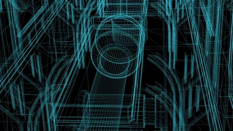 3d rendering - wireframe model of industrial buildin Stock Footage 81506102