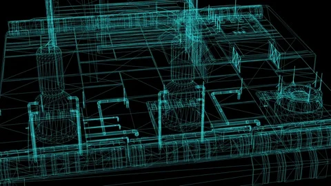 3d rendering - wireframe model of industrial buildings. Stock Footage 81693654
