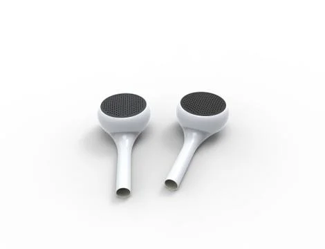 3D rendering of wireless bluetooth ear phones isolated in white background. Stock Illustration