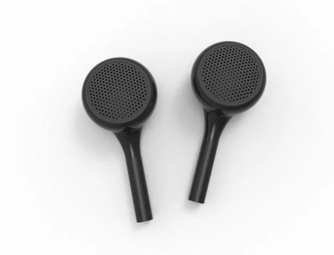 3D rendering of wireless bluetooth ear phones isolated in white background. Stock Illustration