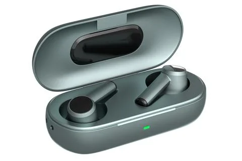 3D rendering of wireless earphones for workouts or listening streaming serv.. Stock Illustration