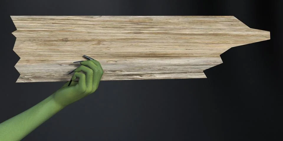 3D rendering of witch hand holding blank sign. Stock Illustration