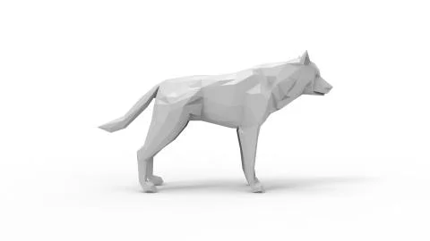 3d rendering of a wolf polygon isolated in white studio background Stock Illustration