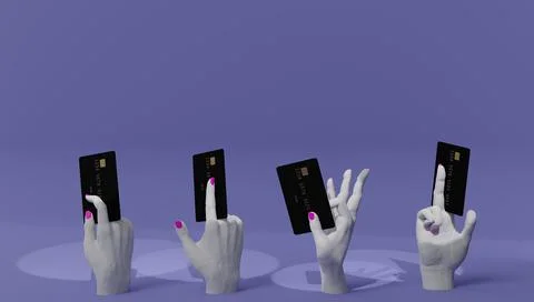 3d rendering of a woman's hands holding a card and making the gesture of paying Stock Illustration