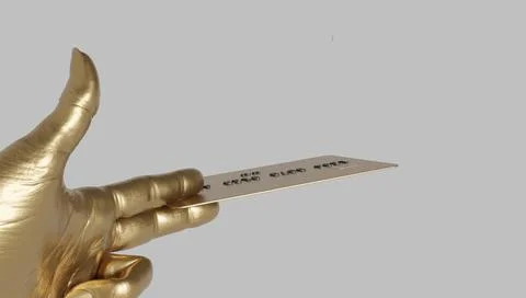 3d rendering of a woman's hands holding a card and making the gesture of paying Illustrazione stock