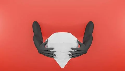 3d rendering of woman's hands holding a diamond-shaped rock. Stock Photos