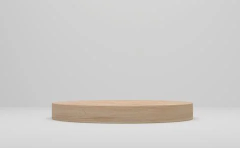 3d rendering. Wood podium on white background. Abstract minimal scene with ge Stock Photos